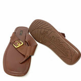 LOUIS VUITTON Women's Brown Size 38.5/8 Square toe Leather Buckle Flip-Flops