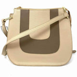 Beige Zip Color Block Saffiano Leather Made in Italy Crossbody