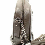 Saint Laurent Gray Camera Bag Croc Embossed Leather Crossbody