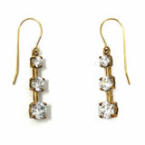 Estate 925 Sterling Gold Tone Drop Cubic Zirconia Earrings