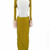 House of CB Gina Crystallised Maxi Chartreuse Sz XS Long Sleeve Open Back Dress