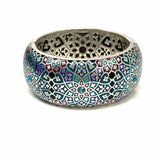 Brighton Zahra Love Enamel Blue Silver Tone Hinged Mandala Bangle