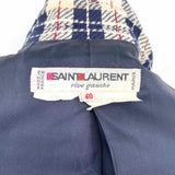 Saint Laurent rive gauche Cream Navy Size 40/8 Wool Plaid Made in France Blazer