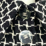 Chanel Women's Black Size 38/S Button Down Wool Leather Window Pane Jacket