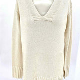 Lafayette 148 Women's Cream Size S V-Neck Silk Cashmere Sequined Sweater