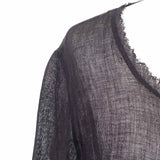 Eileen Fisher Women's Black Size L Button Down Linen Raw Hem Long Sleeve