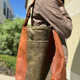 satchel. Brown Green Slouchy Leather Shoulder Bag