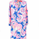 Lilly Pulitzer Noele Women's Pink Blue Sz M 3/4 Sleeve Pima Cotton Floral Dress