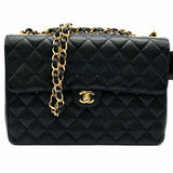 Chanel 2002/03 Classic Jumbo Black Flap Turnlock Caviar Leather Shoulder Bag