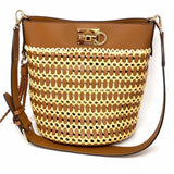 Salvatore Ferragamo 2022 Studio Wove Raffia Brown Bucket Woven Satchel