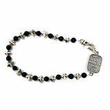 KING BABY 925 Sterling Silver Black Beaded Cross Onyx Bracelet