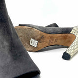 Vince Women's Gray/Cream Size 10 Open Toe Suede Snake Print Made in Italy Bootie