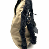 CLAUDIO ORCIANI Satin Army Green Black Crescent Fringed Crossbody