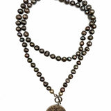 Estate Gray Beaded Spanish Colonial Coin Replica Pendant Tahitian Pearl Necklace