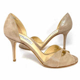 JIMMY CHOO Women's Beige Size 39/8.5 Stiletto Suede Sparkle Sandals