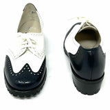 BALLY Women's Navy White Size 7.5 Oxford Leather Color Block Loafers