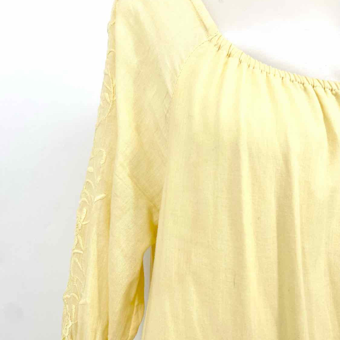 Luisa Spagnoli Women's Yellow Drop Waist Cotton Embroidered Size S Dress