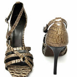 Tory Burch Elizabella Women's Brown Sze 8 Stiletto Leather Croc Embossed Sandals