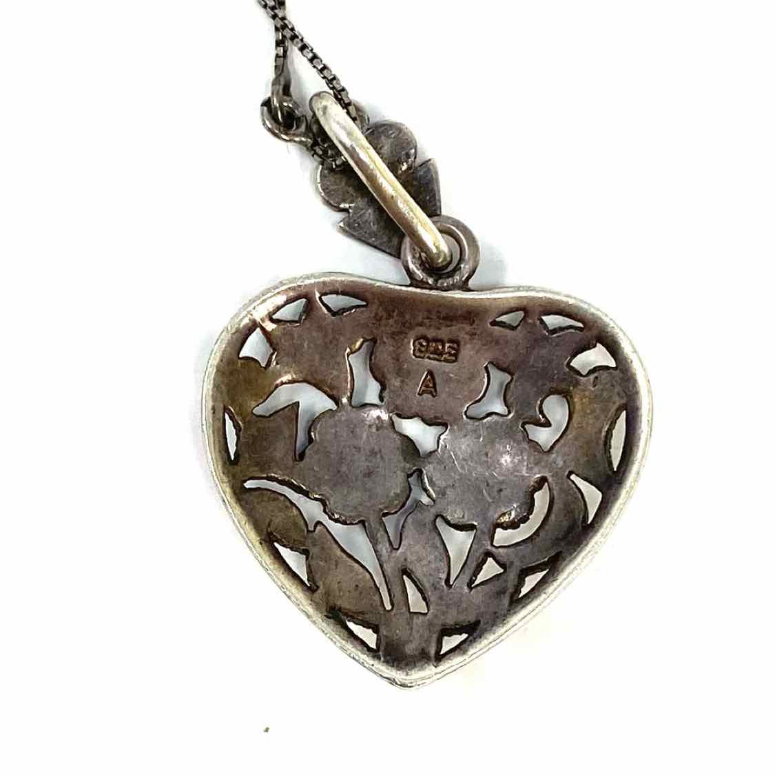 Estate 925 Sterling Silver Pendant Heart Marcasite Necklace