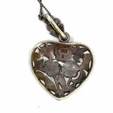 Estate 925 Sterling Silver Pendant Heart Marcasite Necklace
