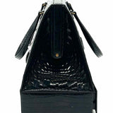 Franz Sauer Cologne Germany Vintage Black Hinged Croc Patent Leather Satchel