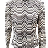 RAMY BROOK Women's Black White Size M Mock Neck Chevron Long Sleeve