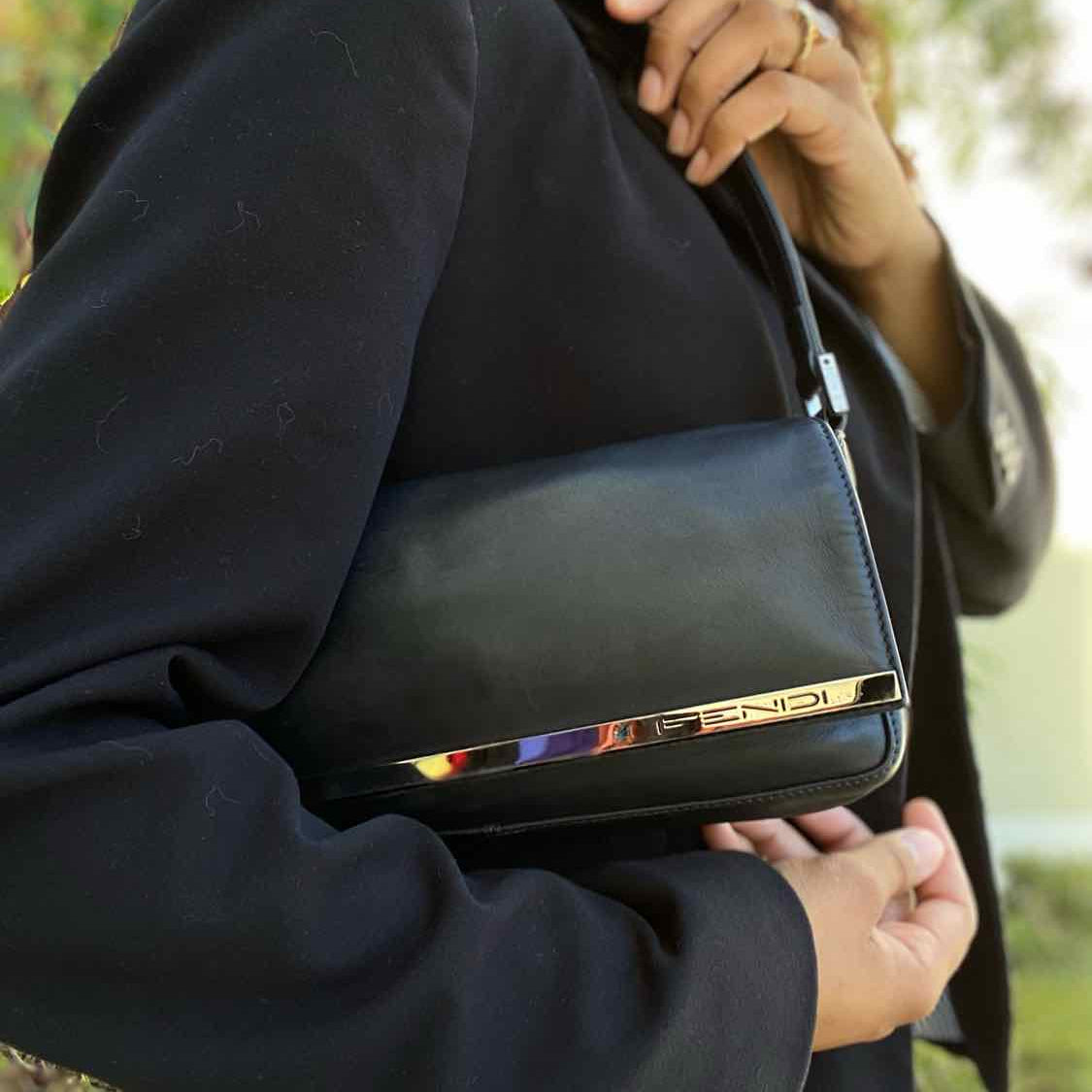 Fendi 2000-03 Mamma Bar Y2K Vintage Black Baguette Leather Shoulder Bag