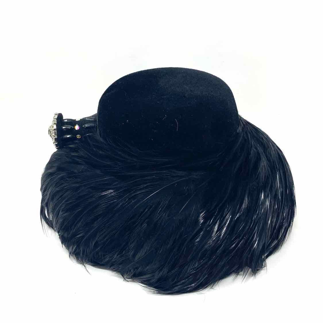 Suzy Lee for Midi Black Bucket Feather Made in USA Hat