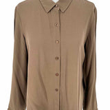 Eileen Fisher Women's Light Brown Size XXS Button Down Silk Long Sleeve