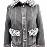 Chanel Women's Black Size 34/XS Denim Jacket w/ Black & White Shag Details