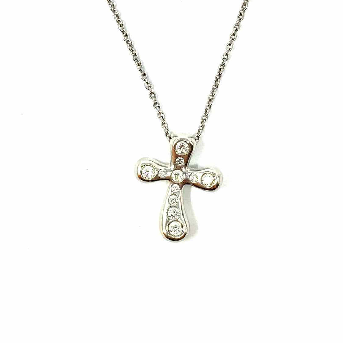 Tiffany & Co. Elsa Peretti 950 Platinum Cross 11 Diamonds 16" Necklace