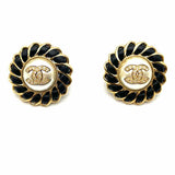 Chanel 2024 CC Straus Gold Tone Dome Chain Link Leather Made in France Earrings