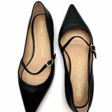 Stuart Weitzman Emilia Women's Black Size 7.5 Pointed Leather Mary Jane Flats