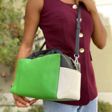 REED KRAKOFF Black Green Top Handle Color Block Satchel