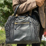 miu miu 2000's Matelasse Shopping Black pleated Leather Tote
