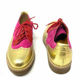 Shoe Embassy Women's Pink Gold Size 37/6.5 Western Leather Color Block Loafers