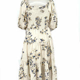 Lauren Ralph Lauren Women's Cream Blue Size 6 Puff Sleeve Cotton Floral Dress