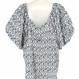 Caslon Kara Women's Blue White Sz 3X Puff Sleeve Cotton Floral Short Sleeve Top