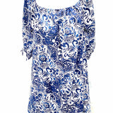 Dylan Women's Blue White Size M Puff Sleeve Cotton Filligree Dress