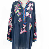 johnny was Elsarose Women's Navy Size 2X 1/2 Button Embroidered Long Sleeve