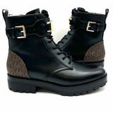 Michael by M. Kors Kincaid Women's Black Brown Size 7 Combat Vegan Leather Boots