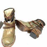 Freebird Crue Women's Green Brown Size 7 Covered Leather Strappy Covered Bootie