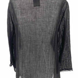 Eileen Fisher Women's Black Size L Button Down Linen Raw Hem Long Sleeve