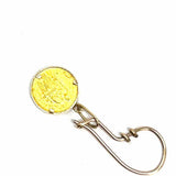 Estate 22K Coin 14K Bezel Gold Plated Hooks Yellow Gold Dangle Earrings