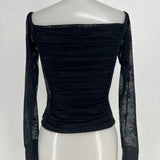 AFRM Women's Black Size S Ruched Mesh Lace Long Sleeve