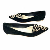 Sophia Webster Women's Black Size 38/8 Pointed Suede Butterfly Flats