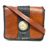 Brown Black Flap Western Leather Messenger Bag