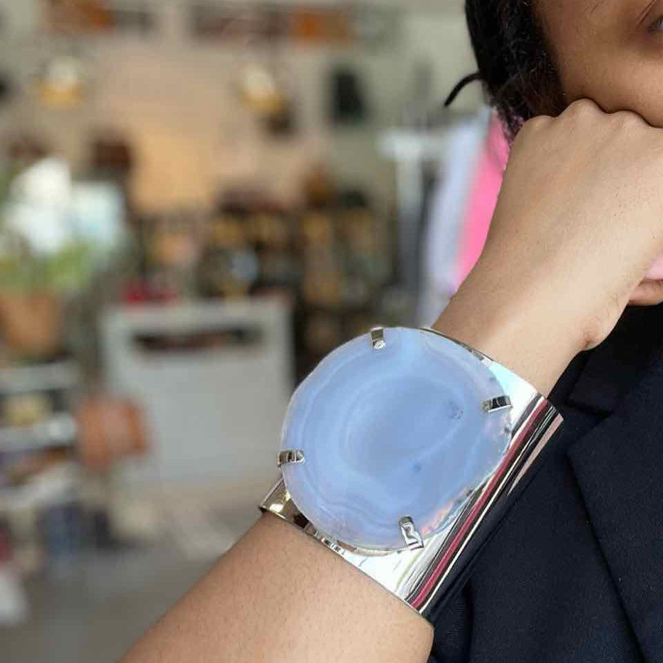 Michael Kors Collection Silver Large Agate Cuff