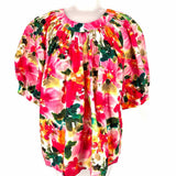 J Crew Women's Pink Size XL Puff Sleeve Abstract Short Sleeve Top