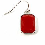 Silver Tone Red Rectangle 1" Dangle Earrings